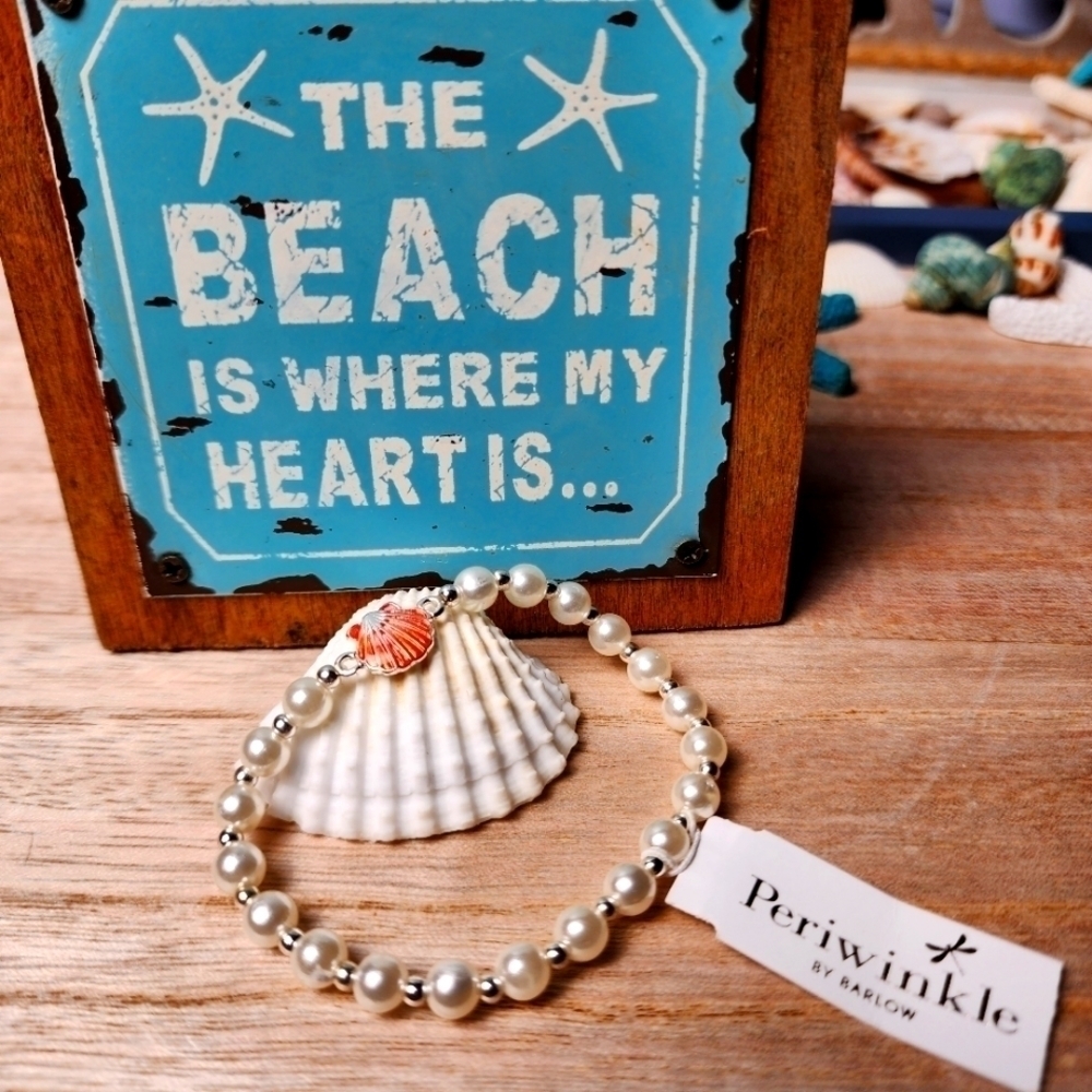 NEW PEARLS PERIWINKLE BY BARLOW SILVER BRACELET CORAL SHELL‎ VACATION BEACH
